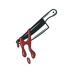 Vector illustration kitchen knife with dripping red blood in cartoon style perfect for horror, crime, thriller, or Halloween themes, and ideal as a graphic element for posters, stickers, digital art
