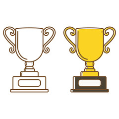 Vector illustration trophy cups, one in outline and one in gold color simple and clean design, perfect for themes of victory, award, achievement, competition, or success