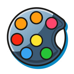 Fototapeta premium Colorful circular paint palette with seven vibrant color dots