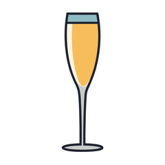 Stylized illustration of a champagne flute filled with golden liquid