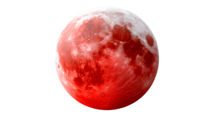 Total lunar eclipse blood moon observed in clear night sky, showcasing its deep red hue against the darkness