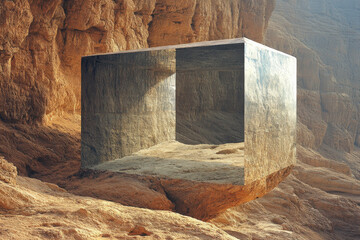Cube in the desert sand.