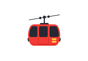 Red cable car with dark windows on a white background