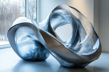 Sculpture by window.