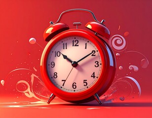 Red alarm clock with abstract swirls