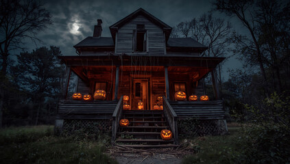 Pumpkins Aglow, Secrets Below: A Haunted Porch Welcomes the Brave on All Hallows' Eve