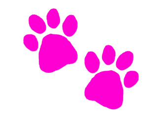 Pink colored dog paws doodle sketch on transparent bacground. PNG