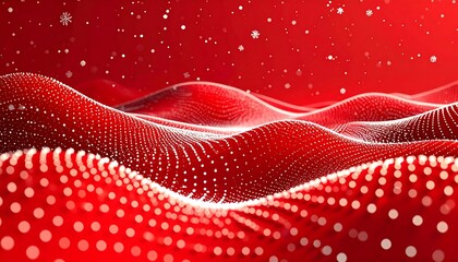 Red and white abstract digital landscape with snowflakes