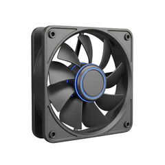 Obraz premium Modern black computer fan with blue led lighting isolated on transparent background