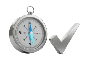 Isolated Compass and Check Mark Confirm Direction Guidance Approval Navigation Concept