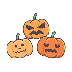 Spooky Pumpkin Trio: A trio of animated Halloween pumpkins with different carved faces, embodying the spirit of the autumn holiday with whimsy and fright, creating a cheerful, autumnal theme.