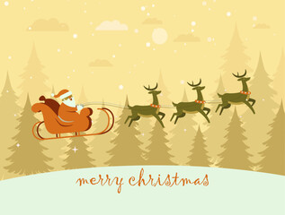 Festive Christmas background with Santa and reindeer sleigh