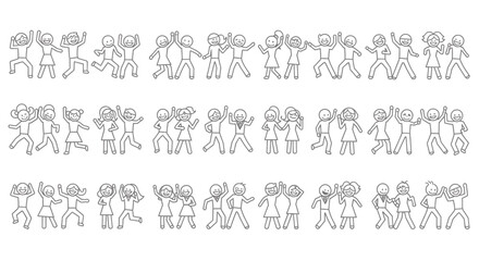 Line Drawing of Diverse People Holding Hands in a Circle Unity and Teamwork Concept