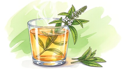 Refreshing Verbena Herbal Tea in Glass.