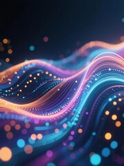 Abstract digital wave pattern with glowing particles and vibrant colors