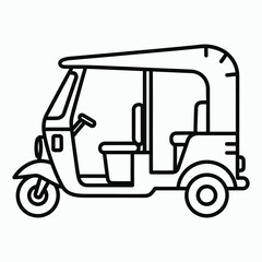 Fototapeta premium Black outline drawing of a three wheeled auto rickshaw vehicle three wheeler transport