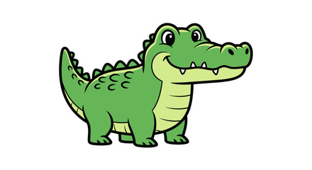 Fototapeta premium A friendly green cartoon alligator with large eyes and a wide smile, standing happily.