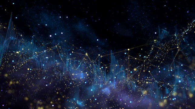 Conceptual Digital Art Of Regression Analysis Glowing Scatter Plots Connecting Stars In Cosmic Space Forming Financial Constellation