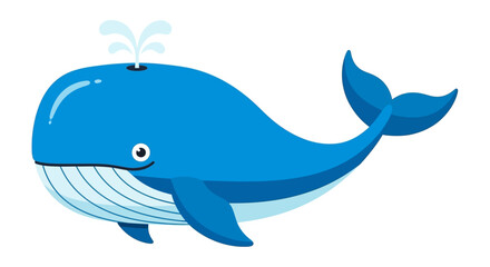 Obraz premium Cartoon Blue Whale with Water Spout, Smiling and Playful