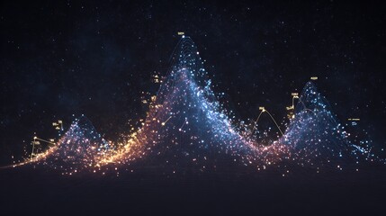 Conceptual Digital Art Of Regression Analysis Glowing Scatter Plots Connecting Stars In Cosmic Space Forming Financial Constellation -