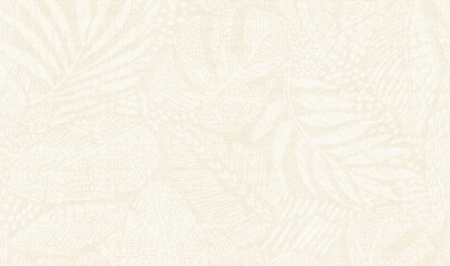 Seamless embossed leaf pattern with botanical textures in neutral beige tones, suitable for wallpaper, backgrounds, and surface design.