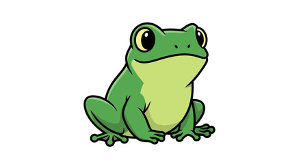 Obraz premium Cartoon Green Frog Sitting Upright with Black Outline