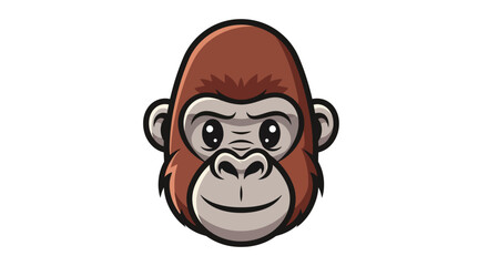 Friendly cartoon gorilla head mascot with brown fur and a gentle smile. Stylized ape face illustration with bold black outlines.