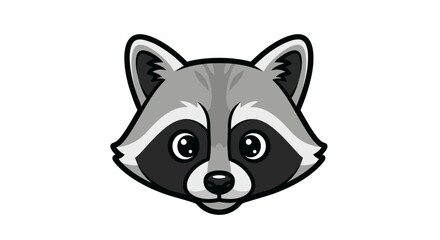 Stylized cartoon raccoon head illustration, featuring a distinctive black eye mask, grey fur, and pointed ears.