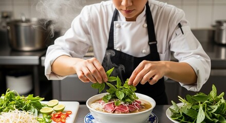 Chef Preparing Aromatic Vietnamese Pho