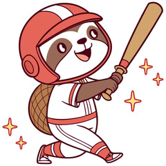 Kawaii Clipart Sloth Sportsman Illustration and For Coloring Page.