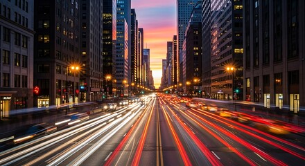 Obraz premium City Street Traffic at Sunrise.