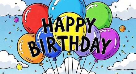 Fototapeta premium Happy Birthday Balloons Celebration with Colorful Design and Festive Atmosphere.