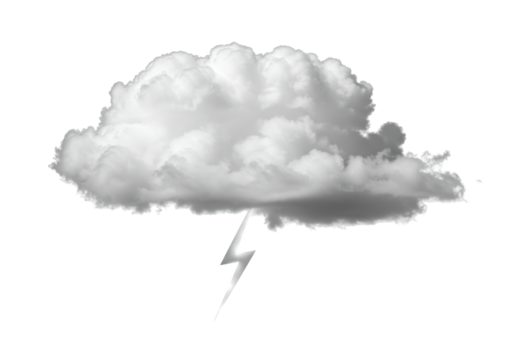 Isolated stormy cloud with lightning strike, thunderstorm weather condition graphic element