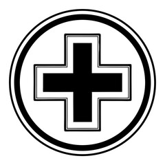 Obraz premium Round red cross medical health aid emergency first aid sign button illustration