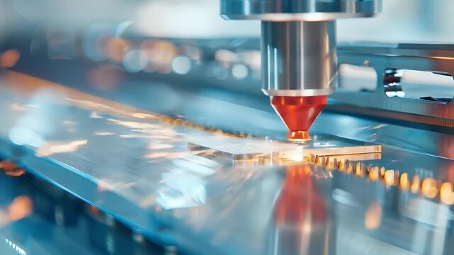 Industrial Laser Cutting Metal with Sparks at Modern Factory for Precision Work