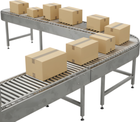 Cardboard boxes on a production line conveyor belt