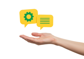 Isolated hand holding configuration settings messages, support and conversation idea concept