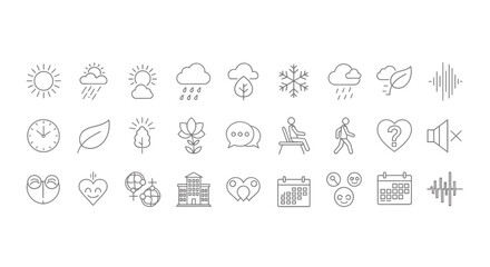 Weather Icons Set Nature Symbols Line Art Elements for Website and App Design