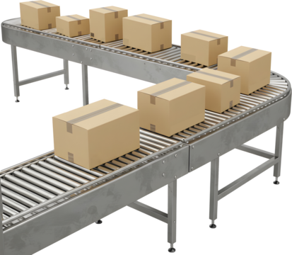 Cardboard boxes on a production line conveyor belt