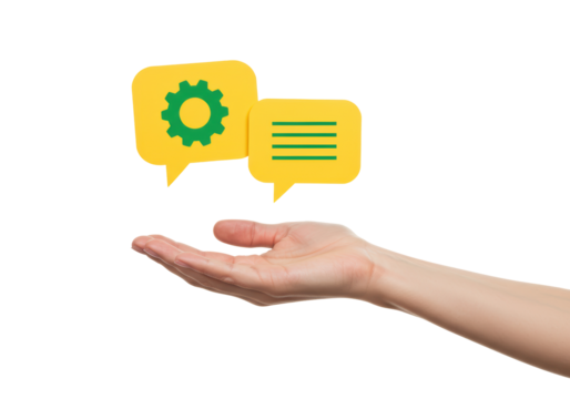 Isolated hand holding configuration settings messages, support and conversation idea concept - Powered by Adobe