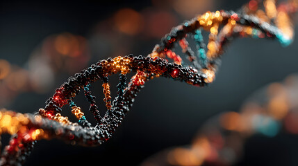 Vibrant abstract background of molecular structures: dna strands, genetic engineering, neural networks, innovation technology - scientific research concept