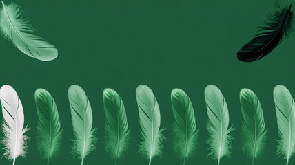 white feather on green background