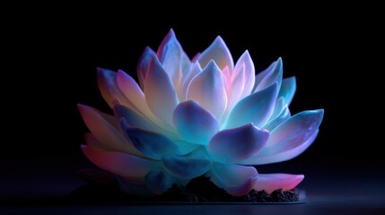A luminous succulent with intricate radial leaves in gradient pinks, purples, and blues,