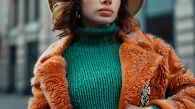 A woman wearing a hat and a fur coat, suitable for winter or outdoors scenes