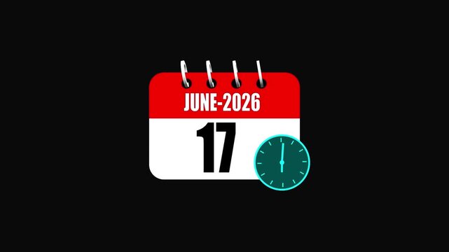 June 2026 Calendar Page Highlighting the 17th Day with a Teal Clock date