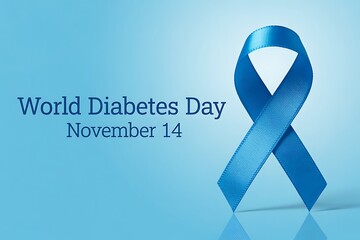 World diabetes day november 14 blue ribbon awareness symbol on a light blue background
