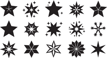 Star Icon Pack in Black Silhouette for Astronomy, Cosmic Decoration, and Abstract Symbol EPS Vector