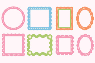 A Collection of Eight Colorful and Decorative Frames for Photos or Creative Projects on a Cream Background