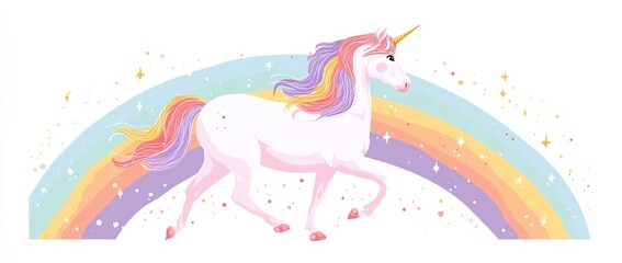 Obraz premium Unicorn vector sweet cute illustration. Magic fantasy design. Cartoon rainbow animal isolated horse. Fairytale unicorn print poster. High quality