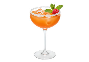 Isolated margarita cocktail with sugared rim and raspberry garnish, fruit beverage treat